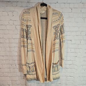 Yes Lola tribal tan and grey open front cardigan sweater size S